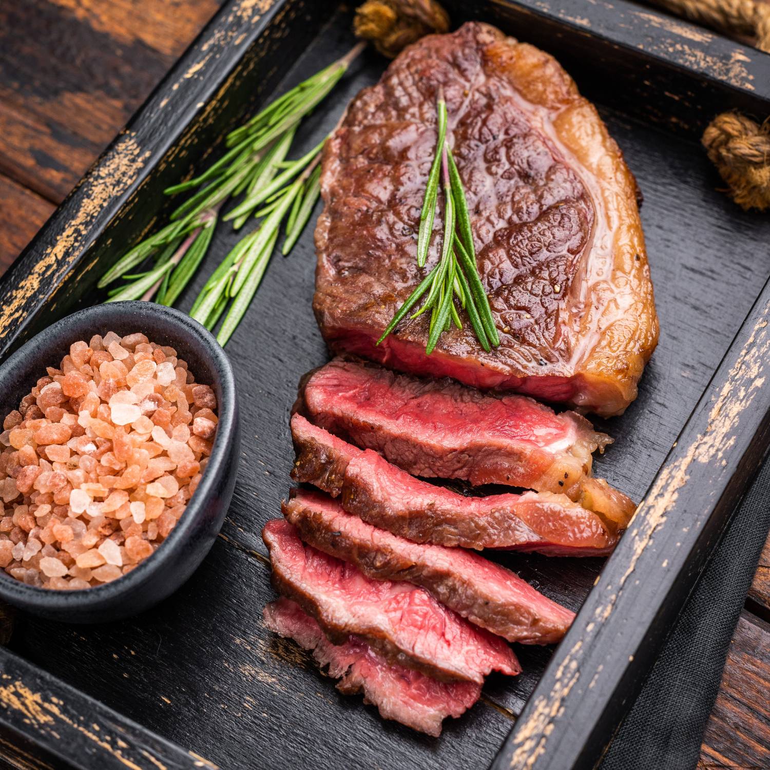 Saftig und rosa gebratenes Wagyu Roastbeef 9+